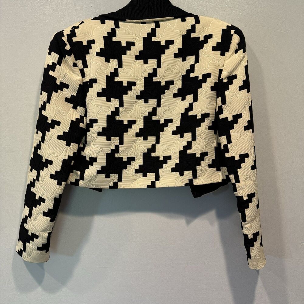 Vintage Genny Jacket Wool Silk Crop Houndstooth Italy Black Blazer Women US 12 - Picture 6 of 9